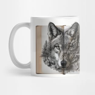 A wolf appeared from an open book. Mug